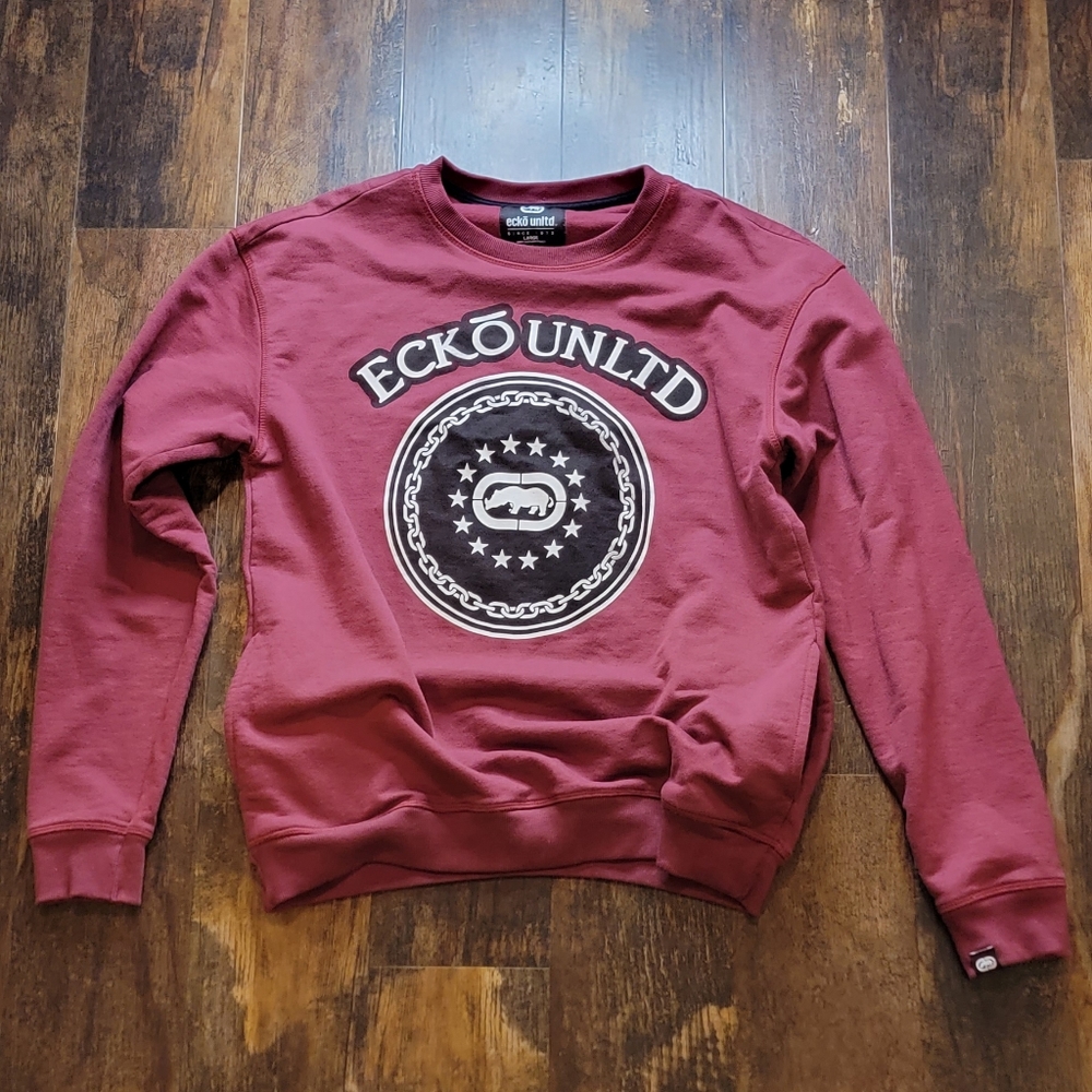 Ecko Unltd Sweater Pullover With Pockets, Maroon Color, Large, Y2K